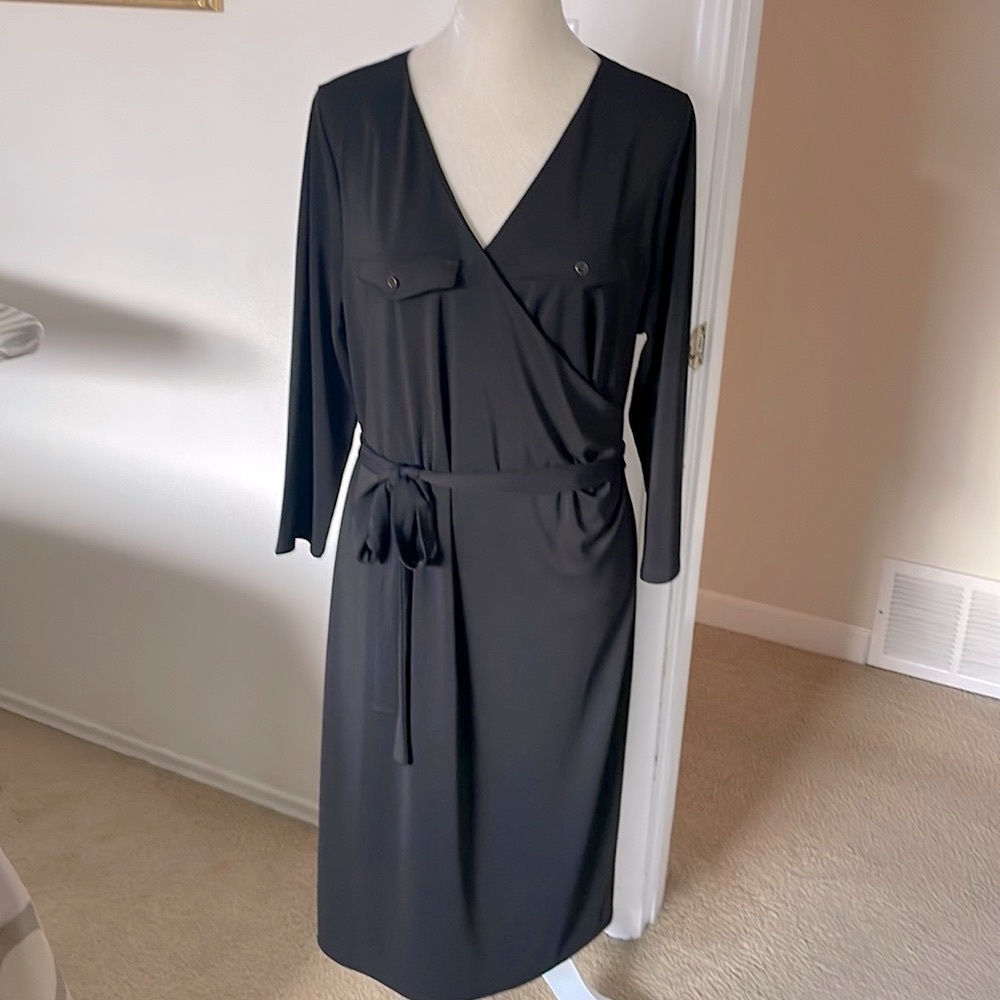 Talbots V-Neck Faux Wrap Dress 3/4 Sleeves.